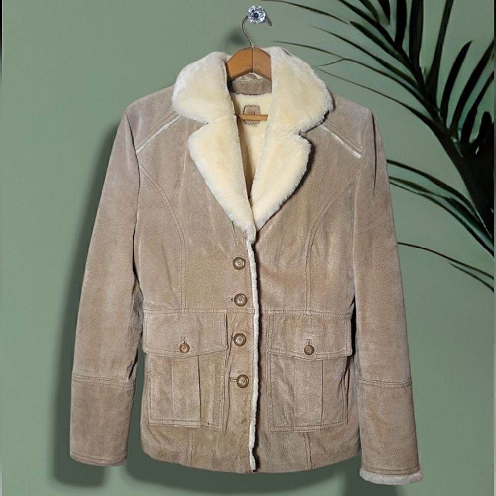 Wilson's Leather Tan Suede Leather & Faux Fur Lined Coat